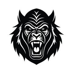 Gorilla mascot head illustrated in tattoo inspired bold lines vector art illustration