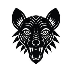 Hyena mascot head illustrated in tattoo style with intense eyes vector art illustration