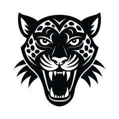 Jaguar mascot head drawn in powerful tattoo inspired style vector art illustration