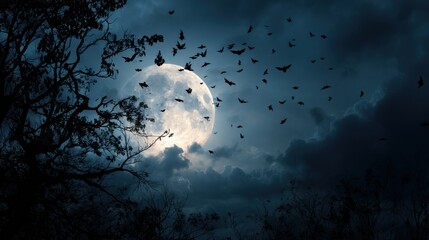 halloween night with bats and moon