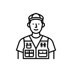 Line Art Illustration of a Man Wearing a Vest and Cap.