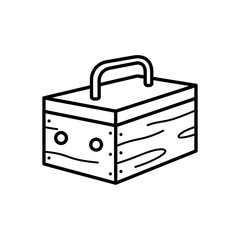 Line Art Illustration of a Wooden Toolbox with Handle.