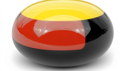 Abstract glossy orb with yellow, red and black colors on a white background