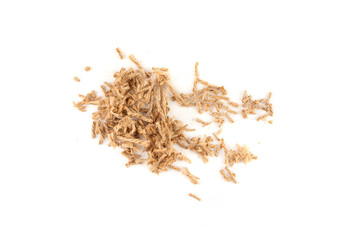 String piece isolated, jute rope fragment, part of packaging cord knots, eco-friendly natural rope