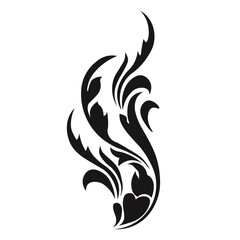 Ornamental Floral Design A classic black and white floral design element featuring elegant, curved leaves and intricate detailing. Perfect for use in decorative borders, logos