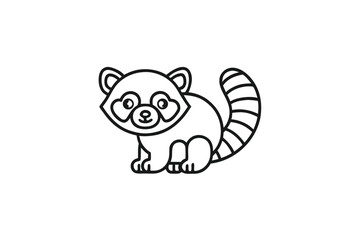 Outline Cute Raccoon Design On White Background Isolated Icon