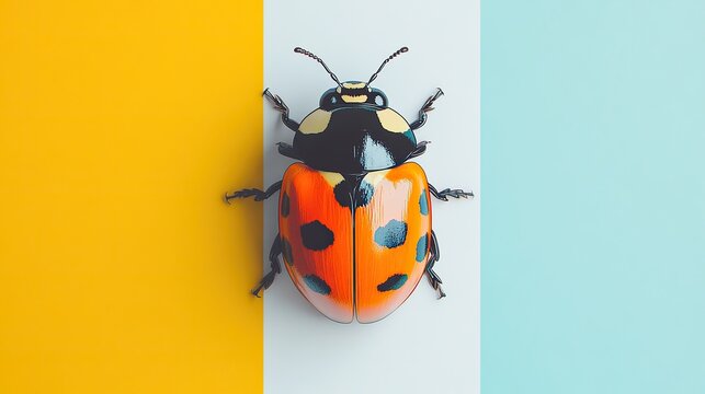 A design poster featuring a single Ladybug , set against a pure white background,