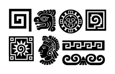 Vector Ancient aztec mayan symbols and patterns with geometric designs