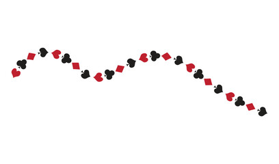 Wavy line of card suits isolated on white background