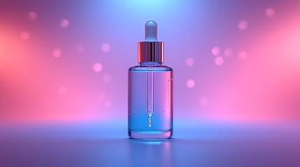 Clear dropper bottle in vibrant pink & blue light