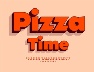 Vector Bright Advertisement Pizza Time. Bold Red Font. Creative set of Modern Alphabet Letters and Numbers set.