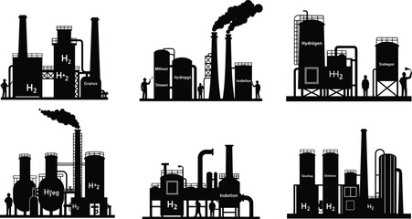 Obraz premium Hydrogen production methods, industrial energy sources, clean fuel technologies, solar hydrogen, electrolysis plant, methane reforming, waste-to-hydrogen, induction heating, gas facility