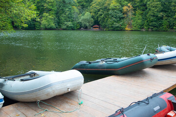 Inflatable raft in the lake.