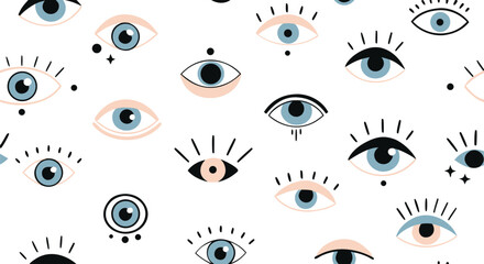 An abstract pattern of many eyes staring in different directions with diverse sizes and colors