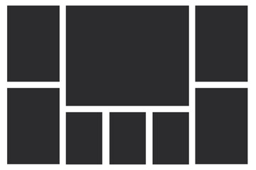 5 Empty geometric photo collage grid rectangle template shape. Modern tiles pattern mosaic for portfolio presentation. Background and photo album for wall mood board.	
