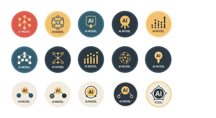 Artificial Intelligence and Machine Learning Vector Icon Set.