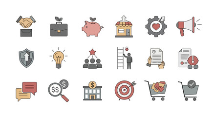 Business and Finance Hand Drawn Style Icon Set.