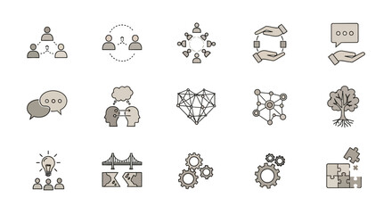 Collaboration and teamwork icons representing various aspects of connection.