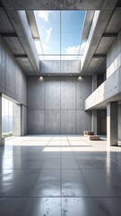 Obraz premium Modern architectural space featuring a large skylight, concrete walls