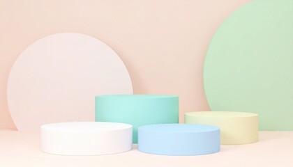 Pastel 3D Render with Geometric Podium, and Minimalist Background.