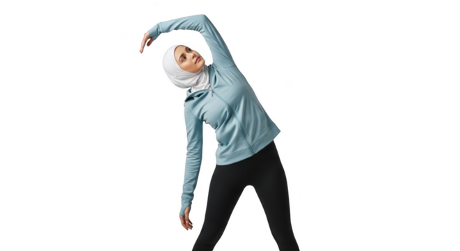 Dynamic Stretch: A woman in athletic attire performing a side stretch, showcasing the beauty of movement and the dedication to a healthy lifestyle.