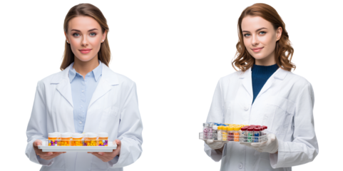 Pharmacist Presenting Tray with Prescription Vials