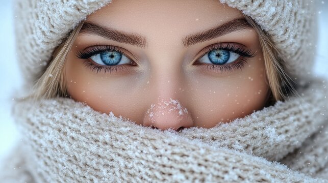 Close-up of a woman's face in winter
