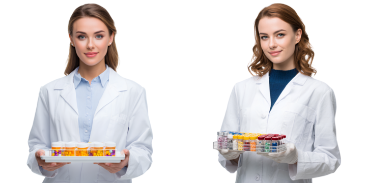 Pharmacist Presenting Tray with Prescription Vials