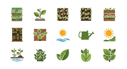 Gardening and Plant Growth Vector Icon Set Collection.