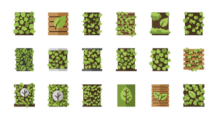 Green Wall and Vertical Garden Icon Collection Set.