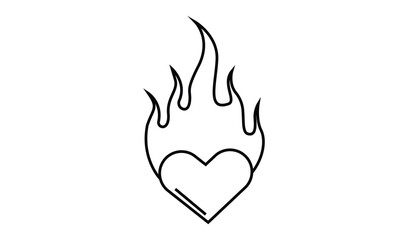 Flaming heart isolated on white background line drawing