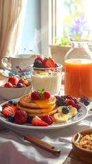 Breakfast feast by the window