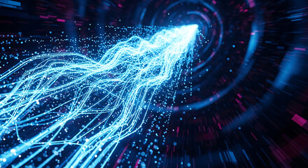 Futuristic Data Stream Tunnel with Glowing Blue Particles