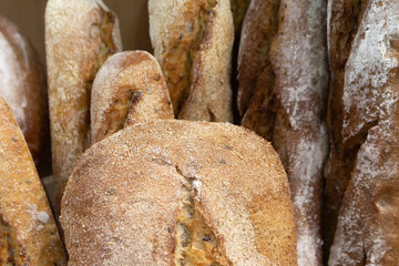 Breads and baguettes in bakery