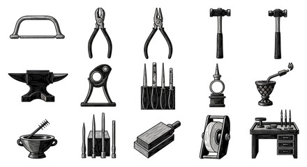 Vintage Engraved Collection of Assorted Industrial and Craft Tools.