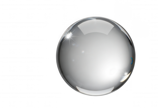 Clear sphere reflecting light isolated on a transparent background