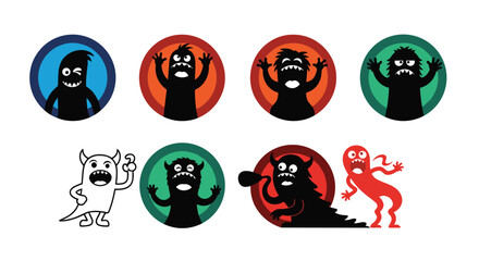 A collection of various cartoon monsters with different expressions.