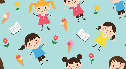 A joyful scene filled with playful children enjoying sweet treats and books.