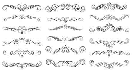 A comprehensive collection of elegant ornamental decorative dividers and flourishes for design projects.