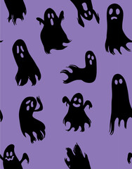 Vector illustration. Halloween drawing. Black ghosts.