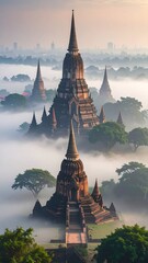 Ancient temples shrouded in mist