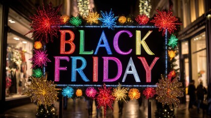 Black Friday sign with holiday lights,