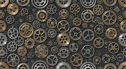 Intricate collage of steampunk gears and cogs