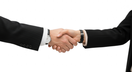 Handshake: A symbol of agreement, collaboration, and unity, two individuals seal a deal with a firm handshake, representing a bond of trust and commitment.