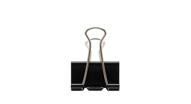 Binder Clip on Neutral Ground: A close-up shot showcases a classic binder clip, its sleek metallic arms and bold black body resting, a simple tool for efficient organization.