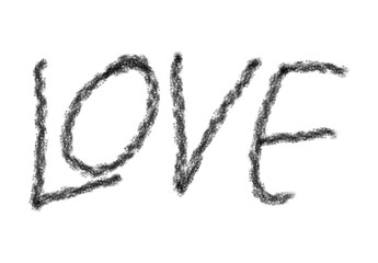 Hand made Handwritten word LOVE charcoal drawing Transparent Background expressing affection and emotion