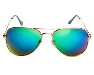 Aviator sunglasses with mirrored rainbow lenses isolated on transparent background