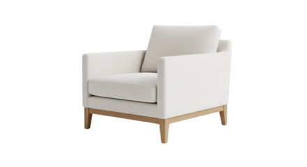 Modern white armchair with light wood frame comfortable living room furniture isolated on white background