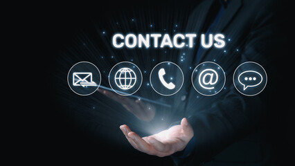 UI concept for contact us section showing icons for email, web, phone, and message. Contact and support icons help streamline business communication and improve customer contact experience. Elide