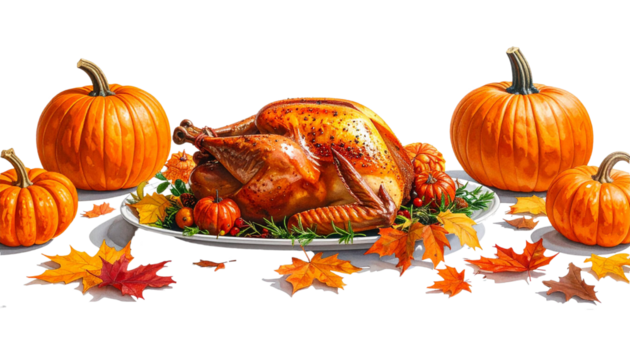 Thanksgiving turkey and pumpkins celebrating autumn harvest feast